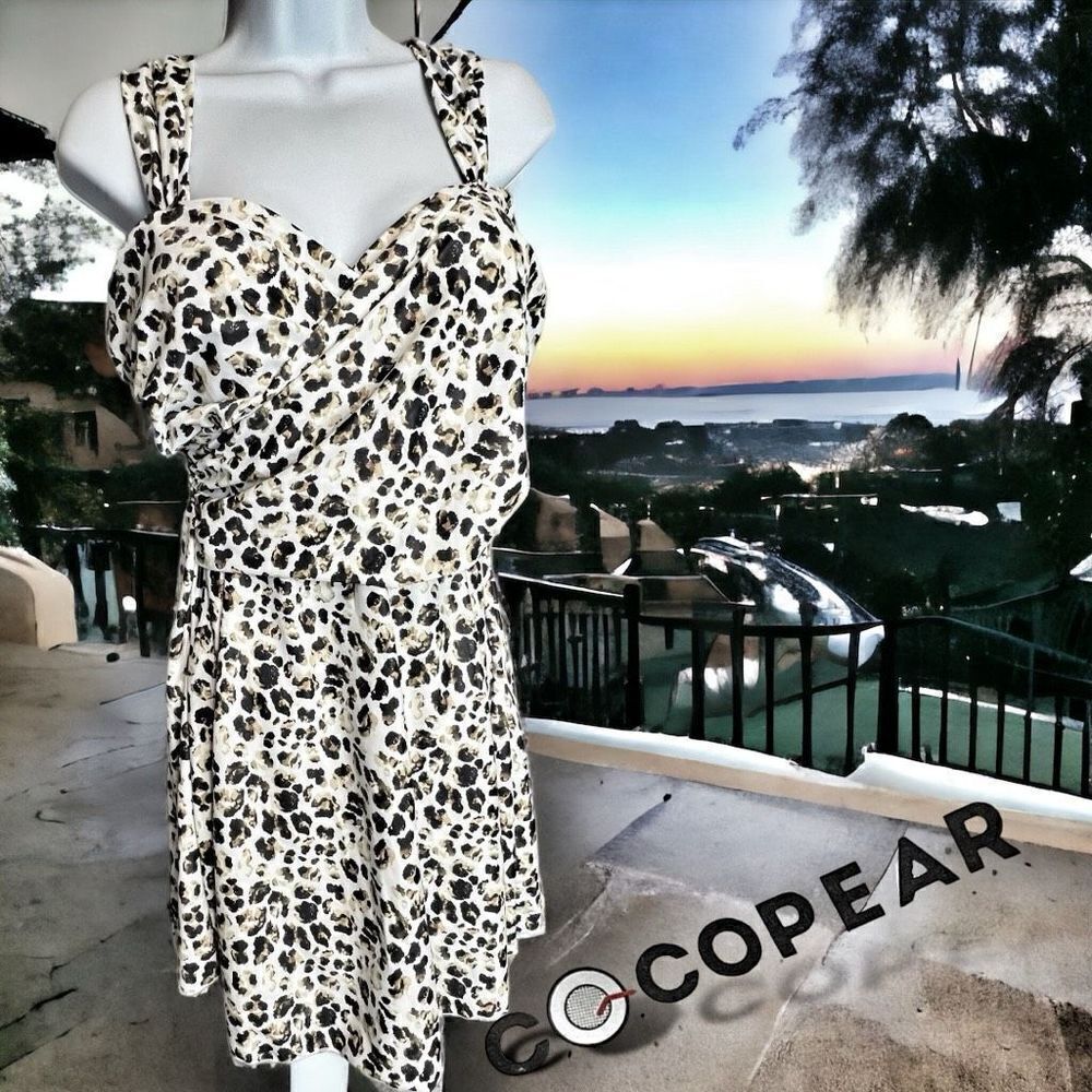 Cocopear Women's Crossover With Skirt One Piece Swimsuit Cream Black Size 2XL
